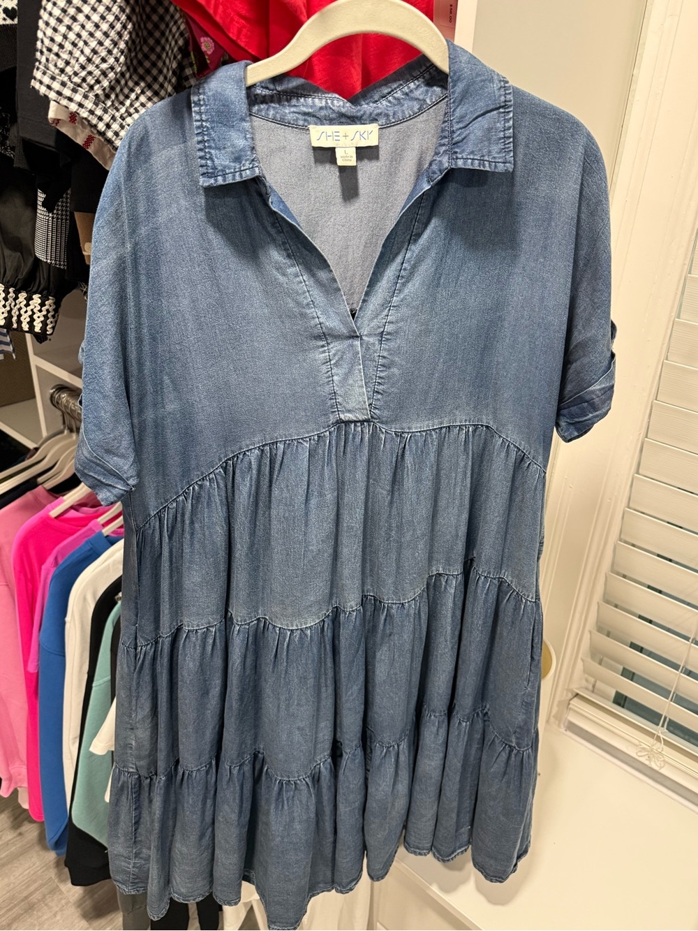 She + Sky Denim Blue Tiered Tunic Dress